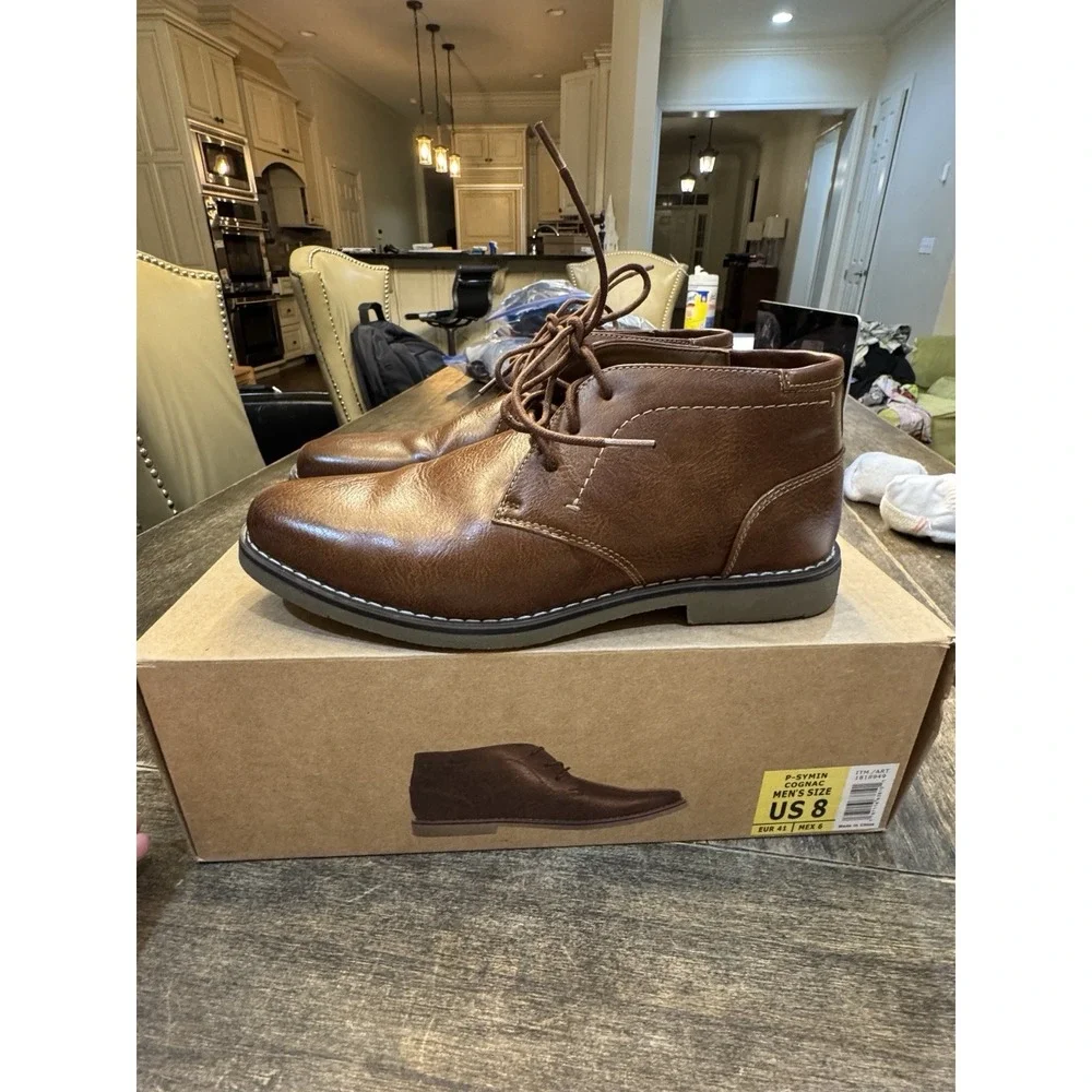 🌟NEW🌟 Steve Madden Men's Short Chukka P-SYMIN Boots -COGNAC SIZE 8‎